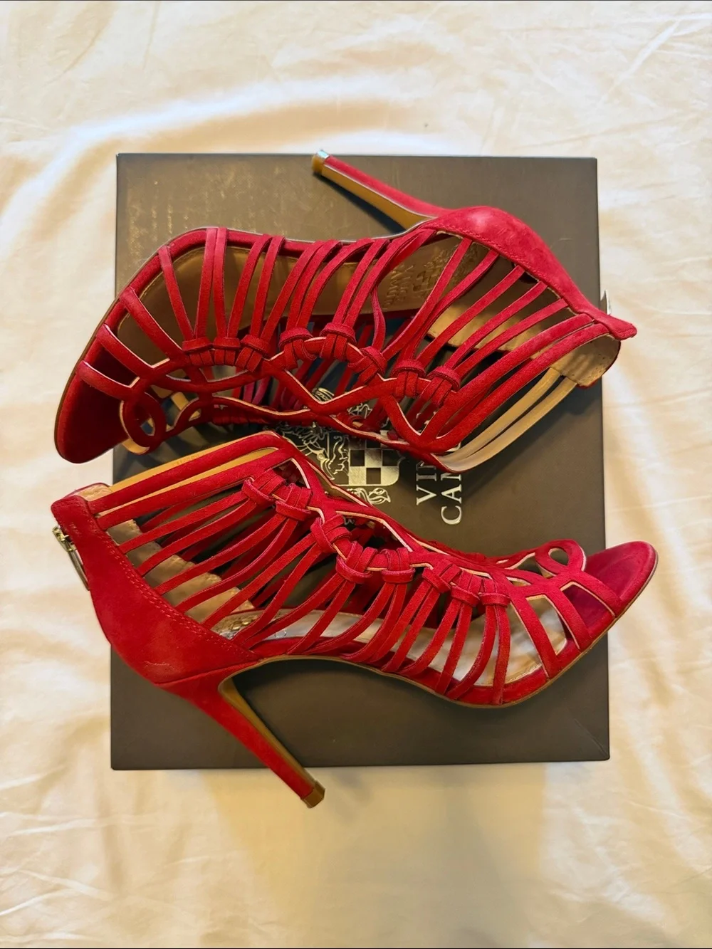 Vince Camuto Red Strappy Cage High Heel Sandals
